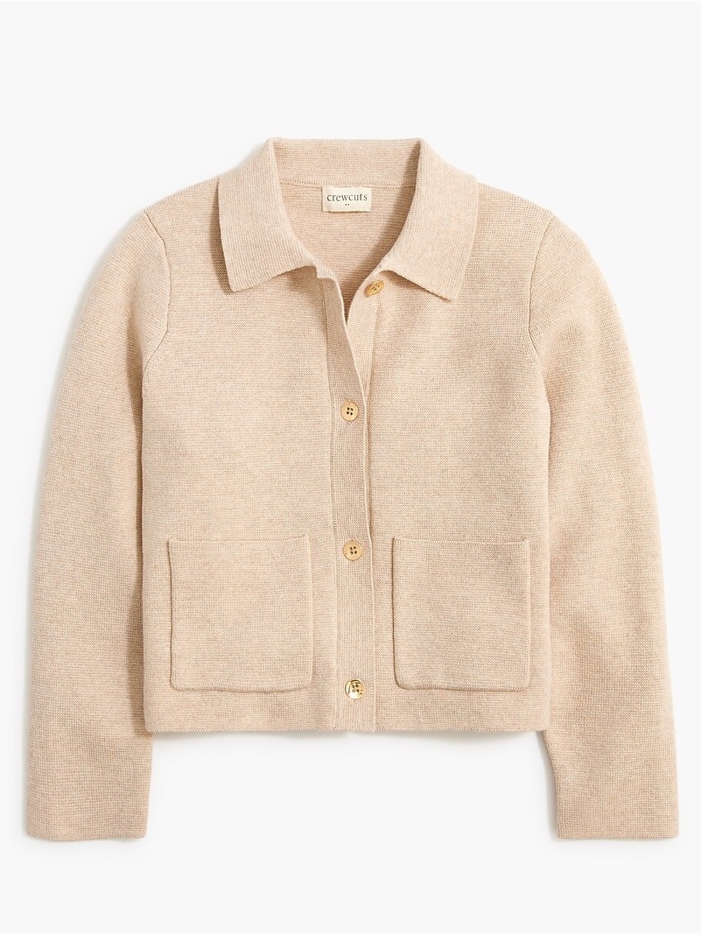 J. Crew Crewcuts Cream Colored Collared Sweater Lady Jacket Feont Patch Pocket